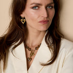Bead necklace with hanging heart charms