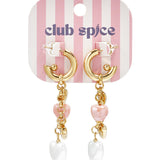 Earrings with dangling heart charms and pearls