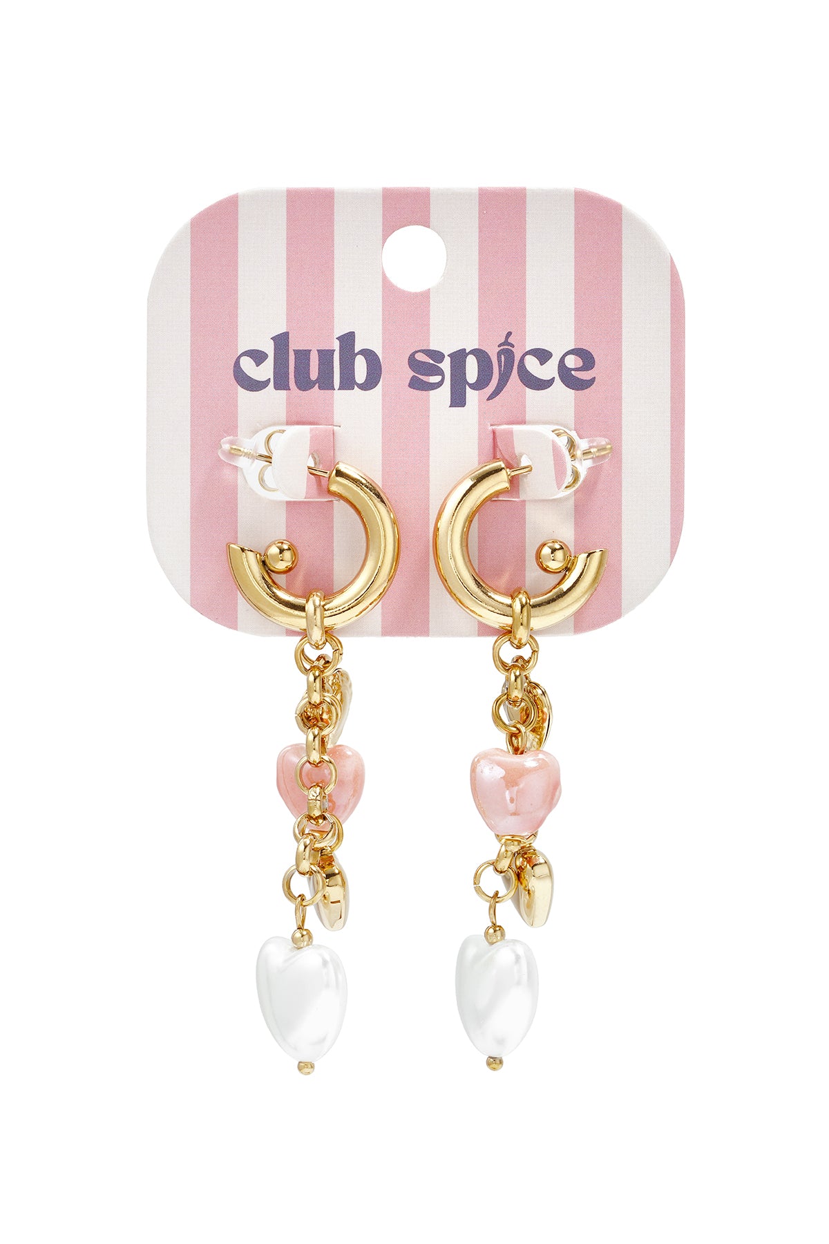 Earrings with dangling heart charms and pearls