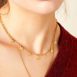 Necklace multiple smileys Gold Color Stainless Steel