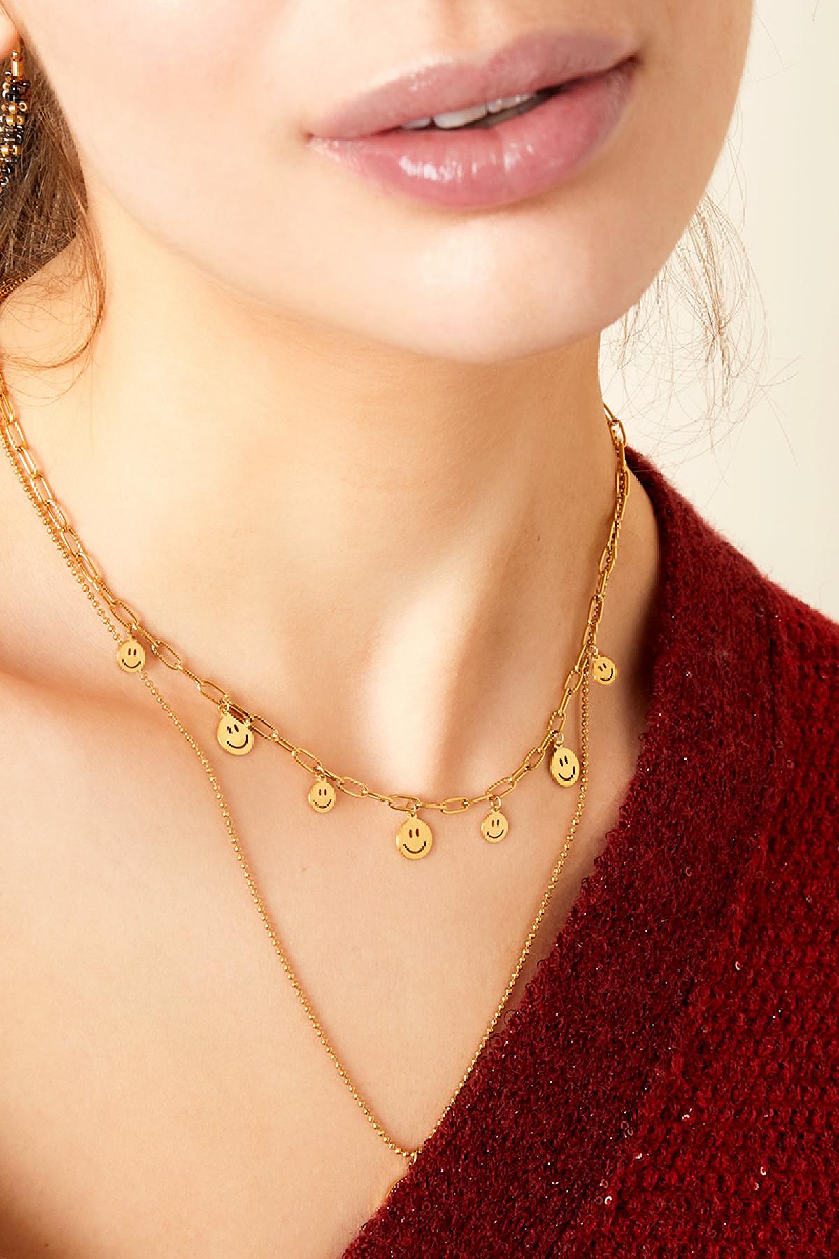 Necklace multiple smileys Gold Color Stainless Steel