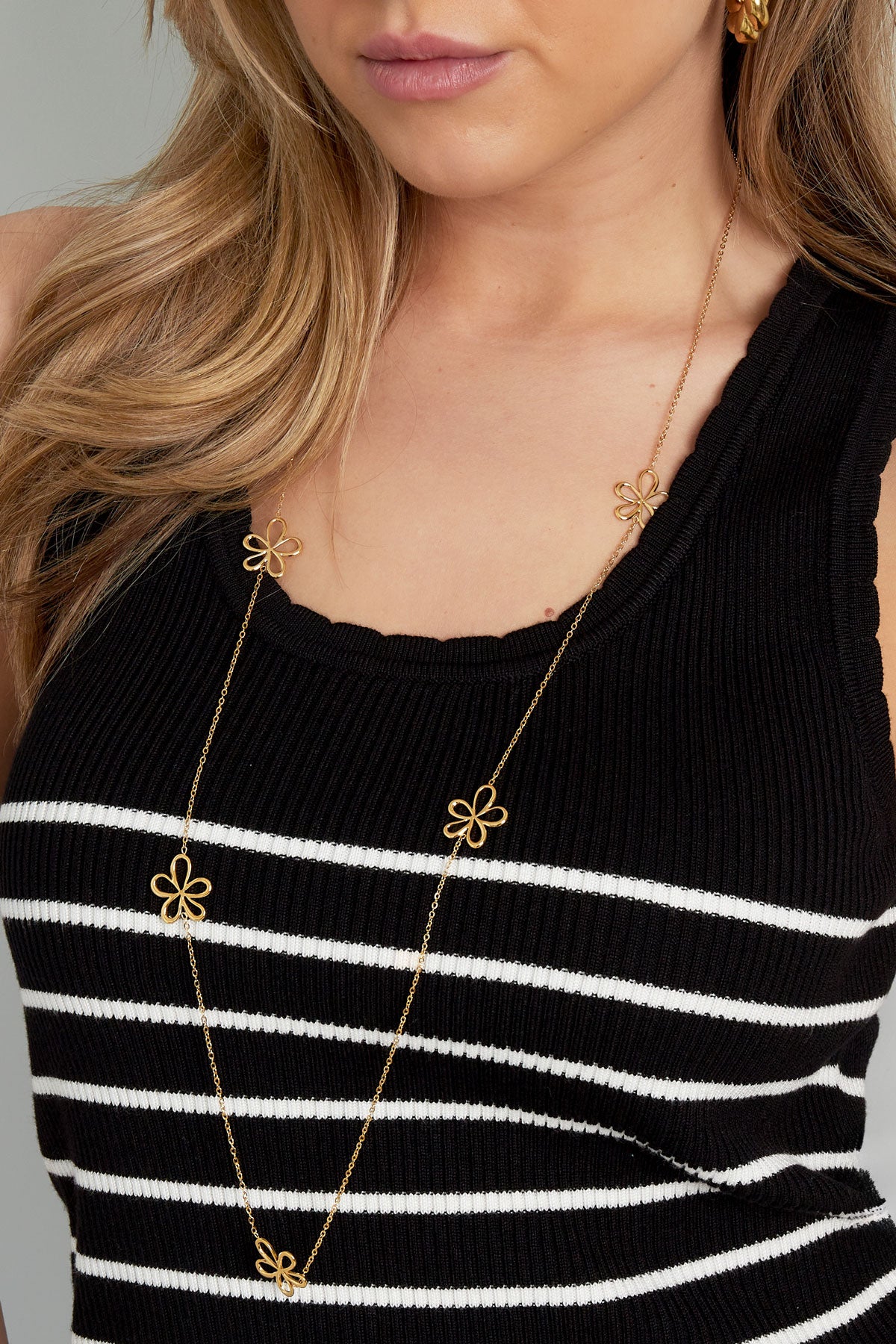 long necklace with flower charms