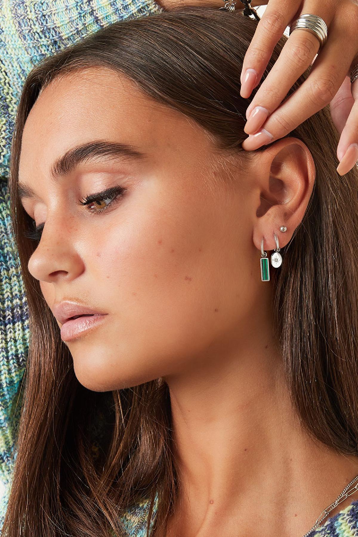 Green bar earrings  Gold Color Stainless Steel