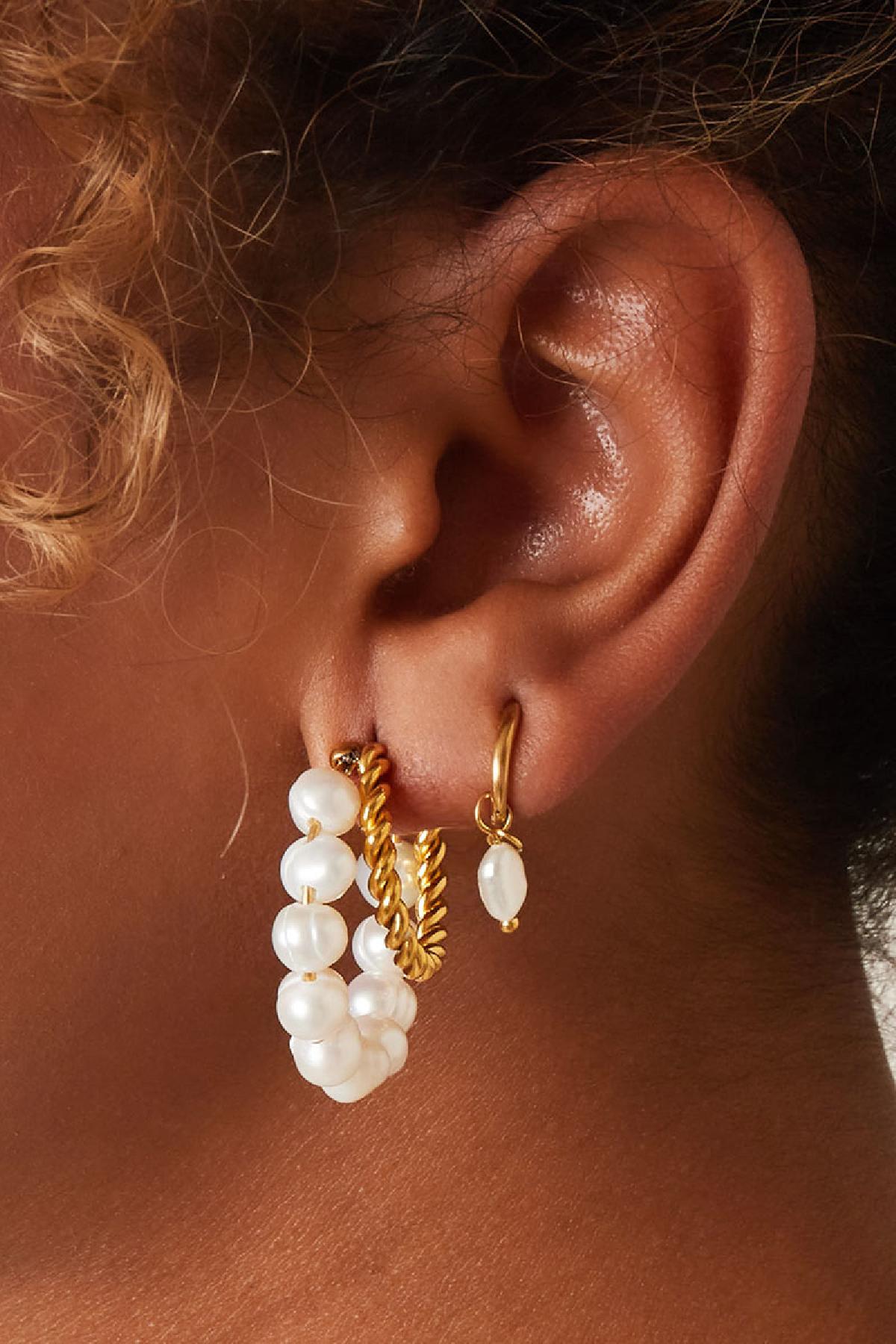 Earrings sweet water pearl Silver Color Stainless Steel