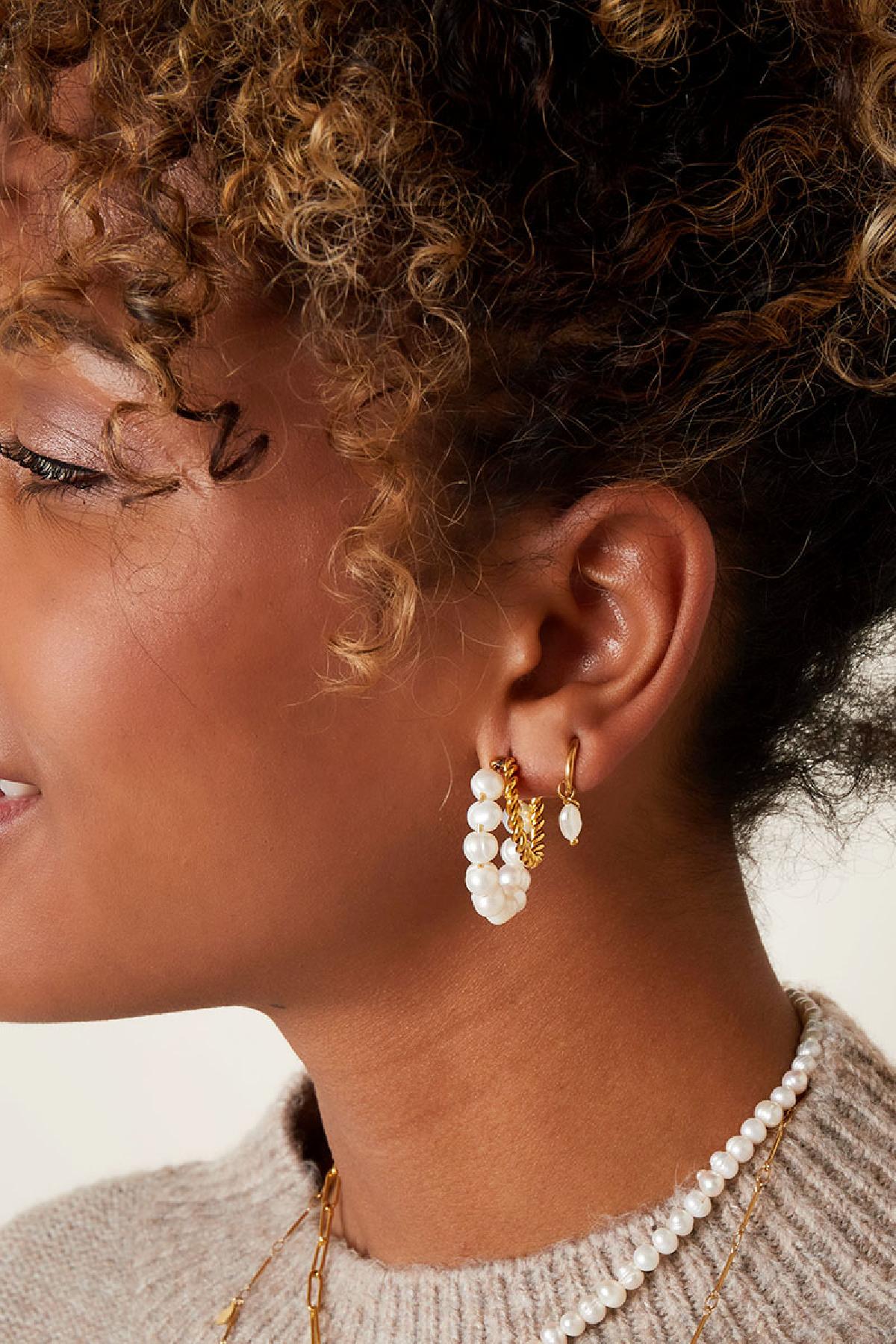 Earrings sweet water pearl Silver Color Stainless Steel