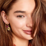 Earrings with heart and beads Gold Color Stainless Steel