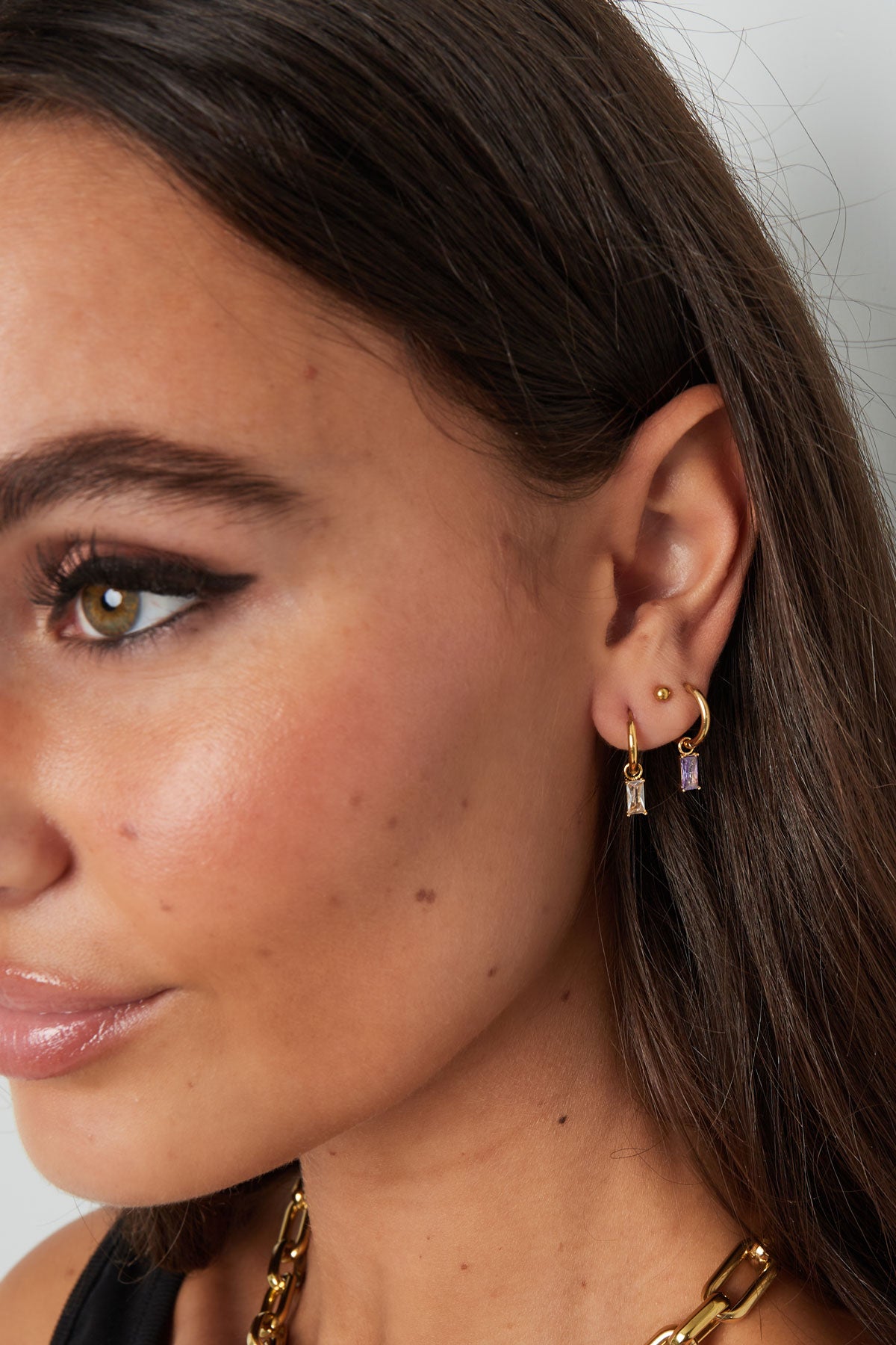 Earrings elongated stone - Gold color/white