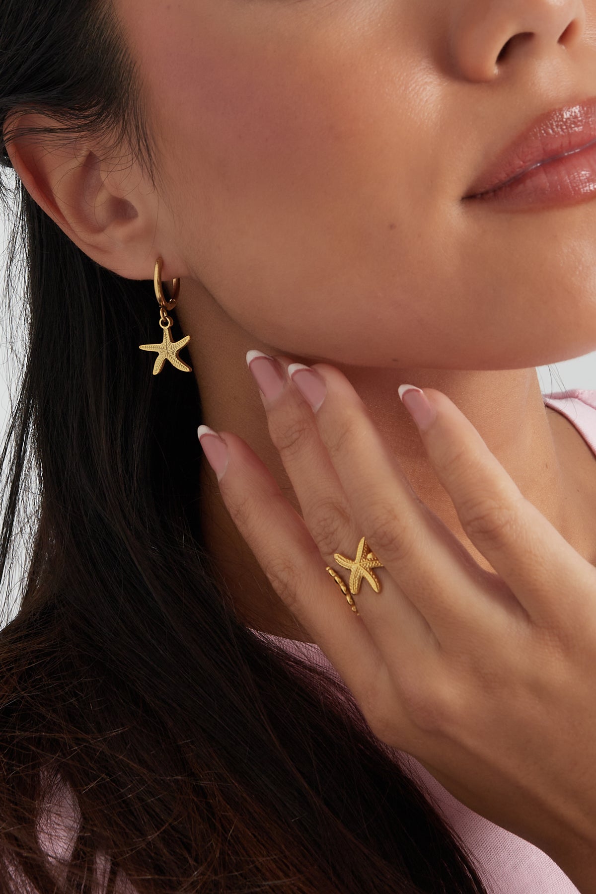 Earrings simple starfish - Silver Color color