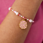 beaded rose bracelet - pink & 