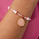 beaded rose bracelet - pink & 