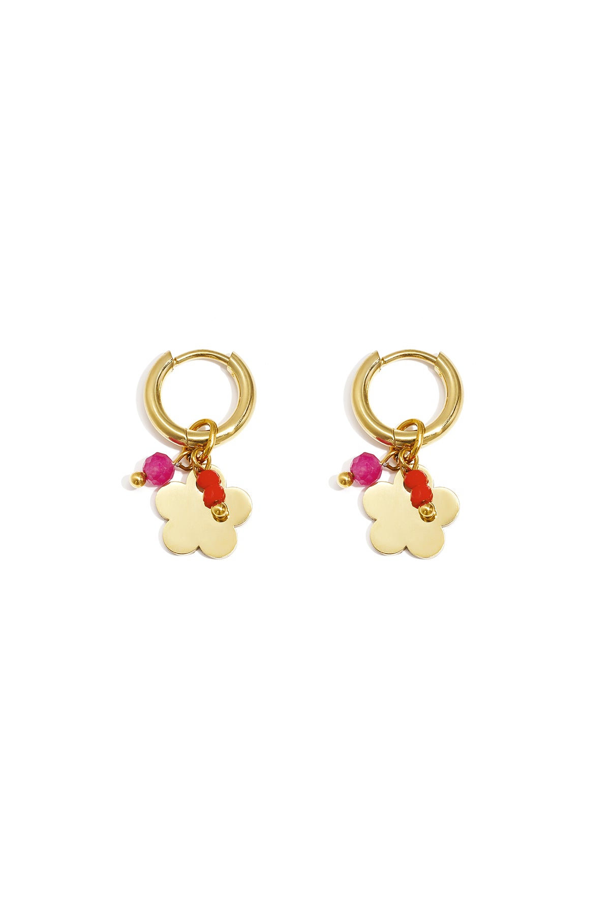 Earrings with hanging flower and beads