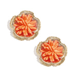 Earrings with 3D raffia flower