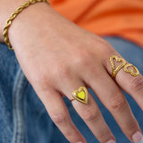 Adjustable statement ring with colored heart
