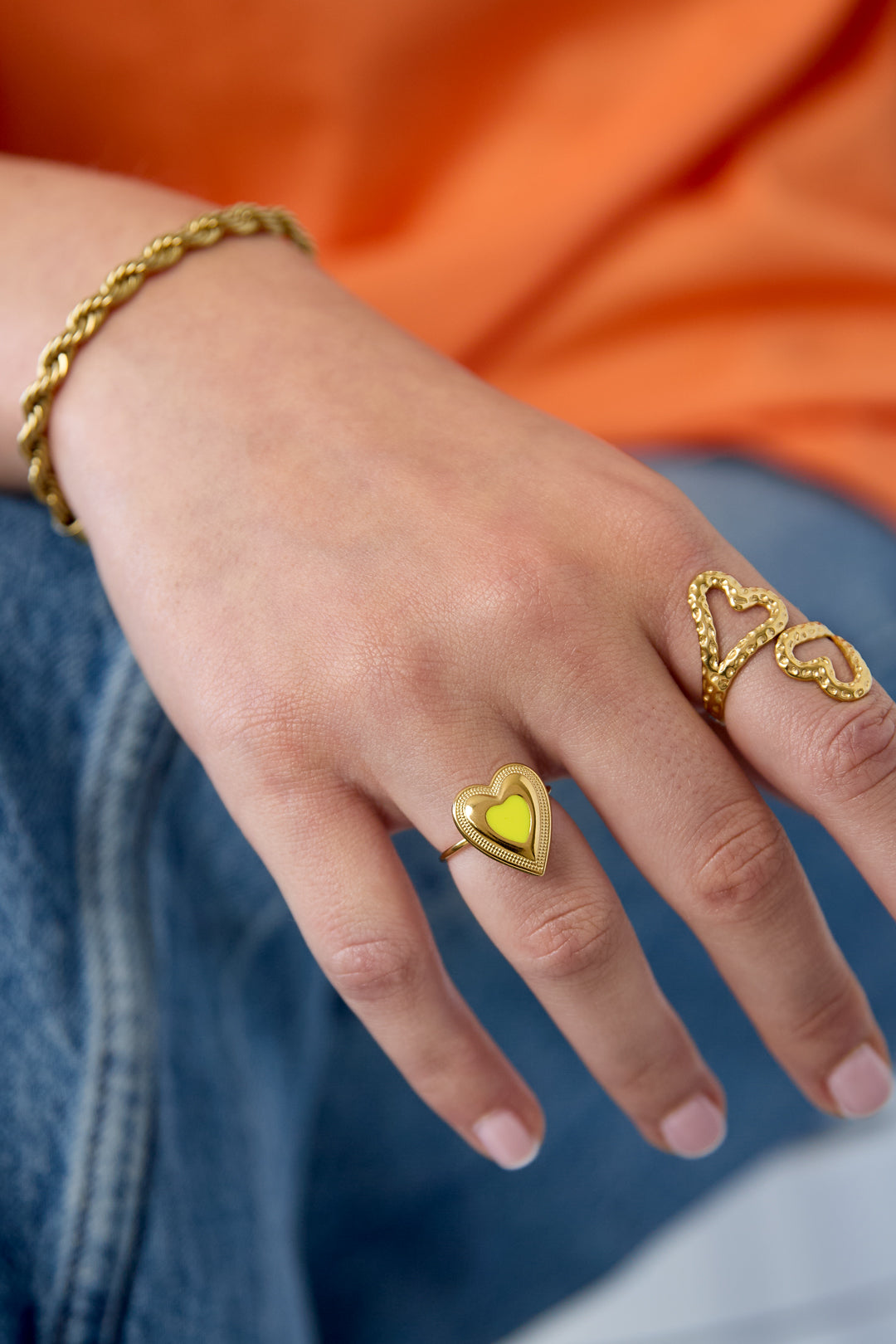 Adjustable statement ring with colored heart