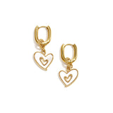 Squoval earrings with dangling mother-of-pearl hearts