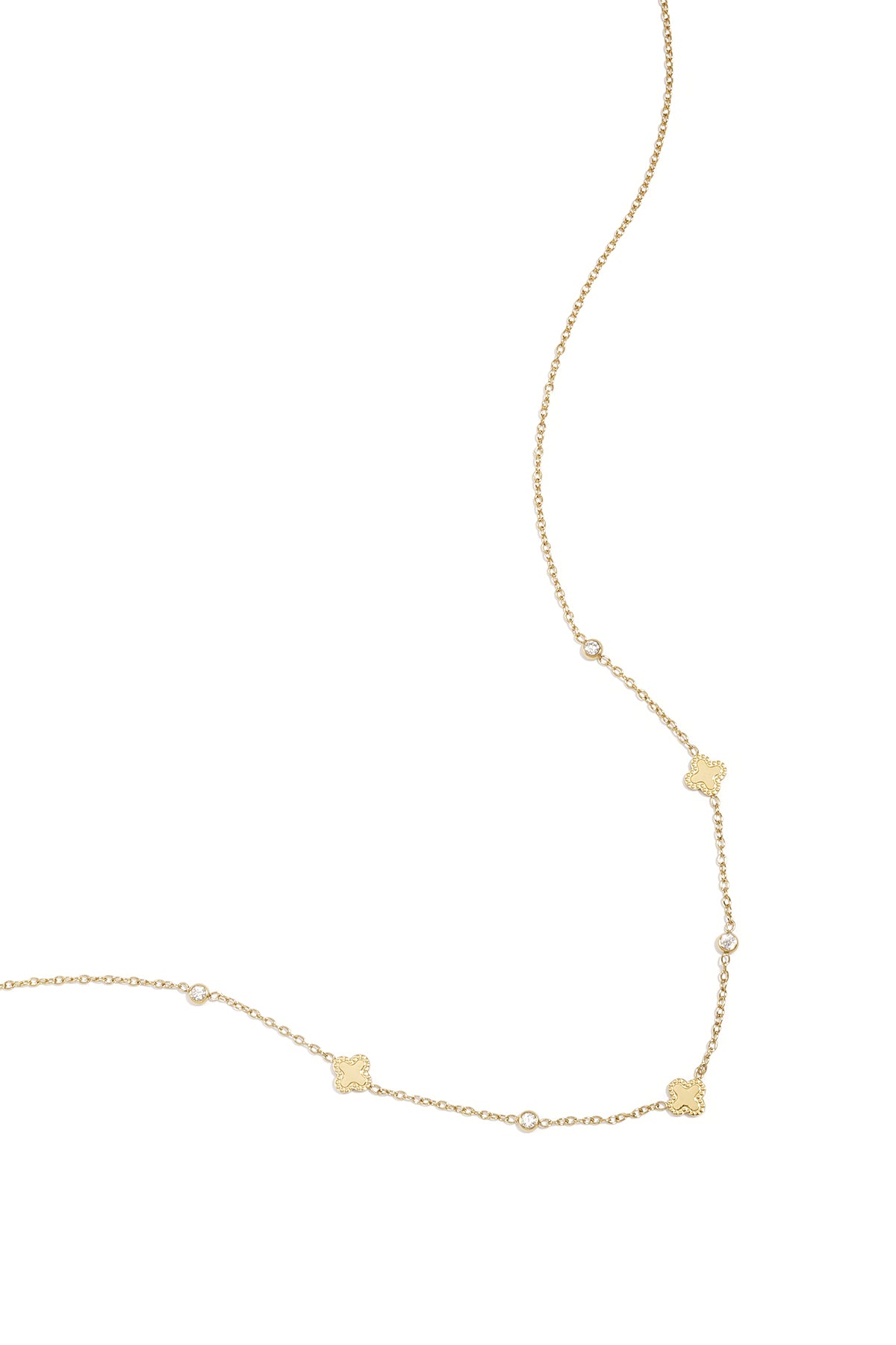 Necklace with clovers and round cubic zirconia stones