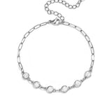 Link bracelet with round cubic zirconia stones