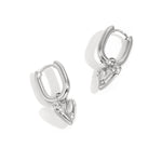 Rectangular hoop earrings with a hanging heart with stones