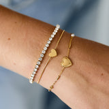 Double bracelet with minimalist heart and zirconia stones