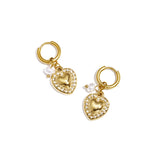 Earrings with heart charm and pearl