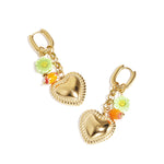 Earrings with colorful beads and detailed heart charm