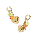 Earrings with colorful beads and detailed heart charm