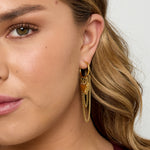Hoop earrings with hanging chains and heart