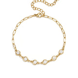 Link bracelet with round cubic zirconia stones