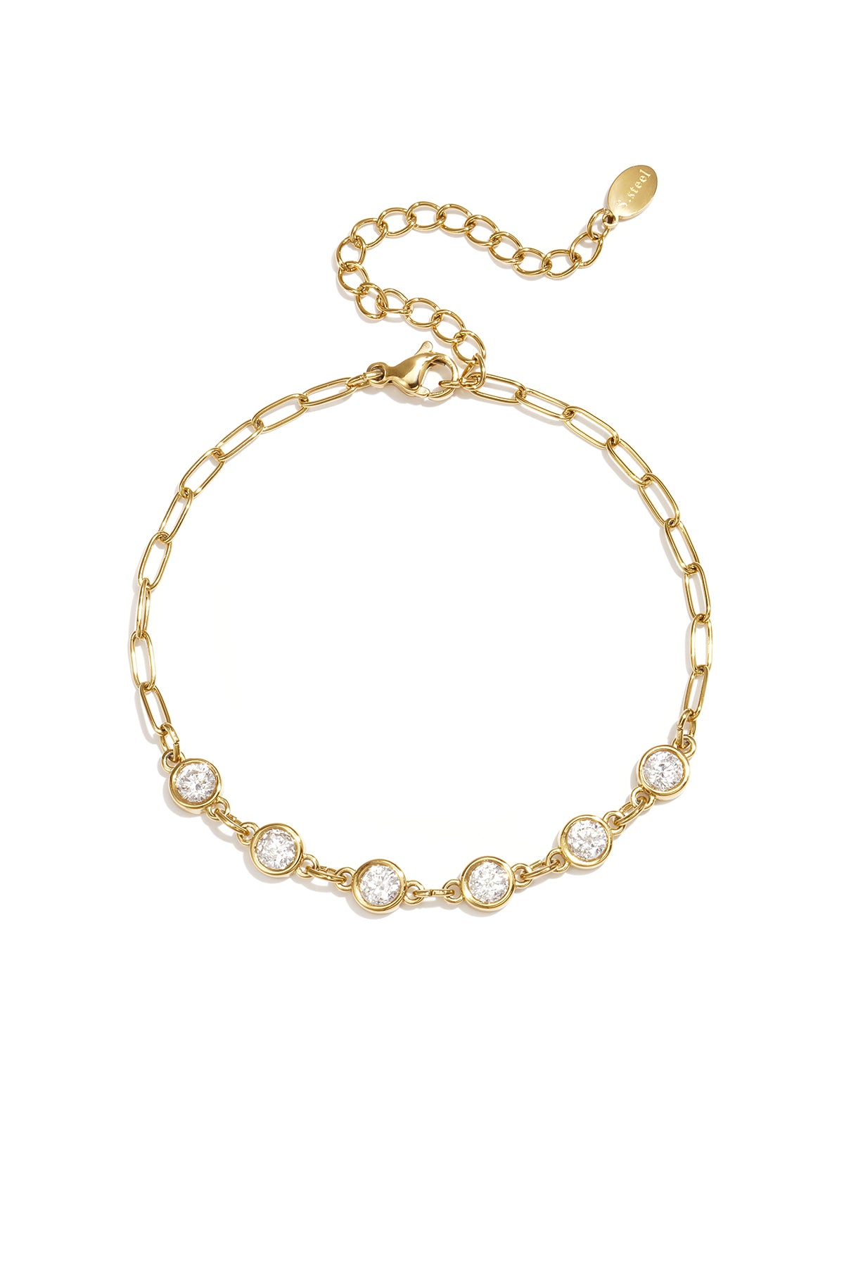 Link bracelet with round cubic zirconia stones