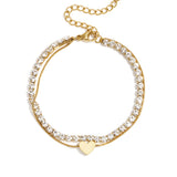 Double bracelet with minimalist heart and zirconia stones
