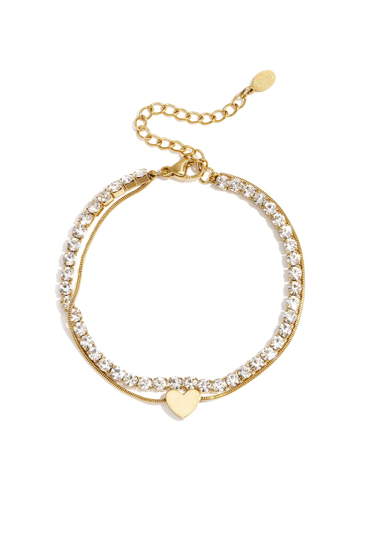 Double bracelet with minimalist heart and zirconia stones
