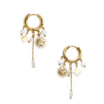 Small hoop earrings with hanging chain and beads