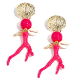 Earrings with coral and sea pendants