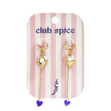 Small hoop earrings with long chain, heart and beads