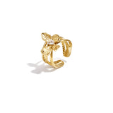 Layered statement ring with flower and stone