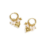 Earrings with heart and bead pendants