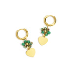 Earrings with heart on beaded flower