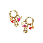 Small hoop earrings with hanging chain and beads