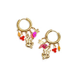 Small hoop earrings with hanging chain and beads