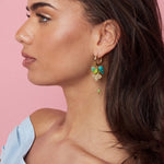 Small hoop earrings with hanging chain and beads