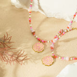 beaded rose bracelet - pink & 