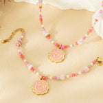 beaded rose bracelet - pink & 
