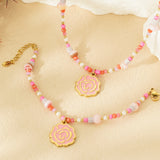 beaded rose bracelet - pink & 