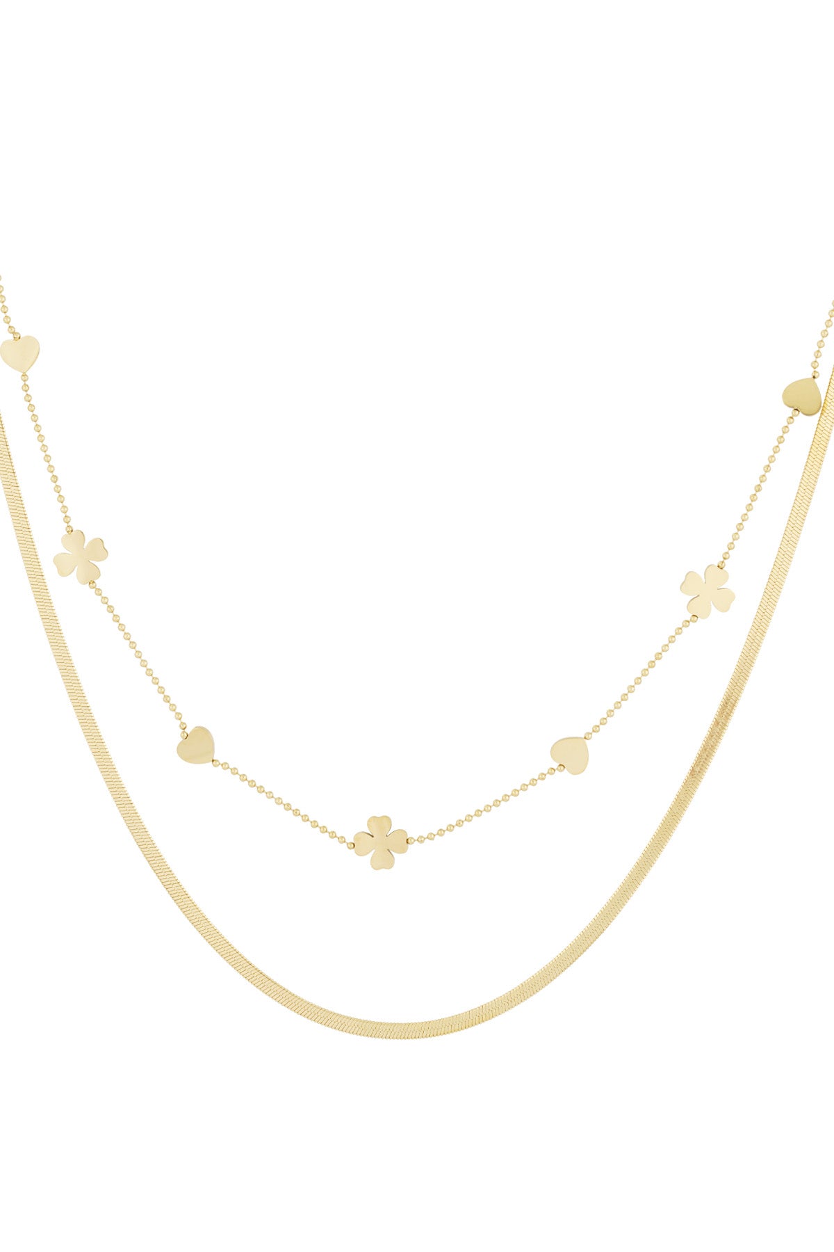 double necklace clover heart