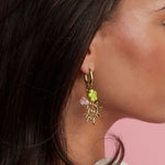 Oval hoop earrings with sun and bead charms