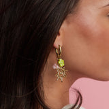 Oval hoop earrings with sun and bead charms