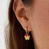 Earrings with hanging flower and beads