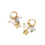 Small hoop earrings with flower, beads and rose pendant