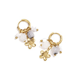 Small hoop earrings with flower, beads and rose pendant