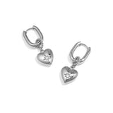 Squoval earrings with heart pendant and stone